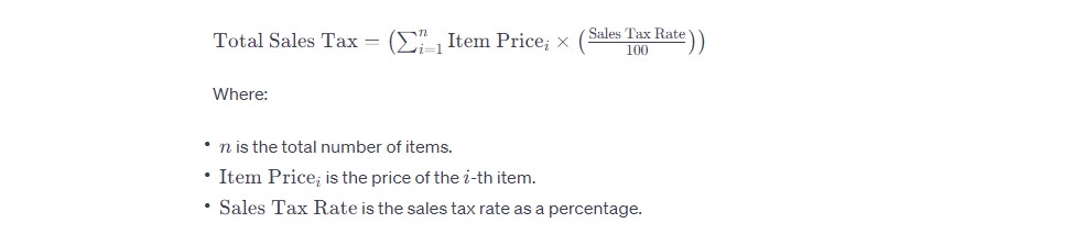 Multiple items sales tax checking formula